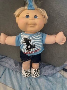 Blue Skateboarder Plush Doll with Blue Hair - Kids Toy